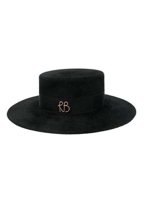 Black monogram-embellished canotier hat Ruslan baginskiy - women